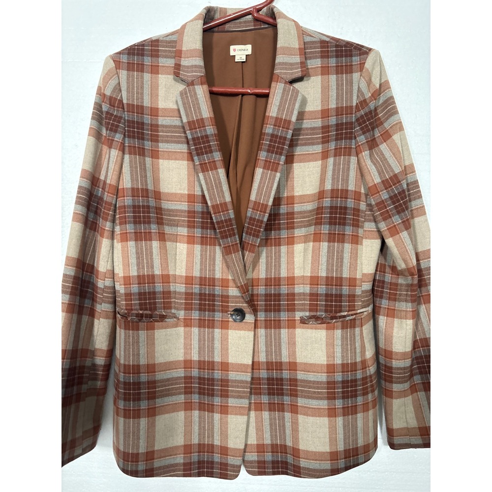 Cremieux Blazer Womens 10 Brown Plaid One Button Tailored Professional Career